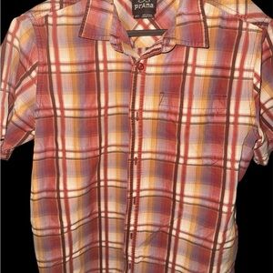 Prana Men's Plaid Shirt - Red and Yellow